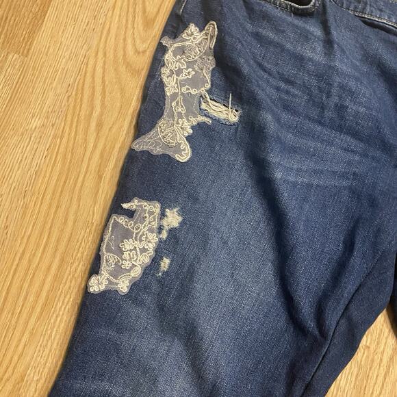 Ralph Lauren Black Label Lace Applique Patchwork Jeans Relaxed Tapered Size 18W - Picture 3 of 6